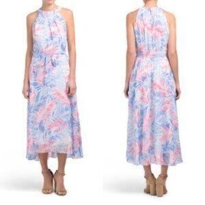 Nicole Miller Halter Maxi Dress pastel tropical print